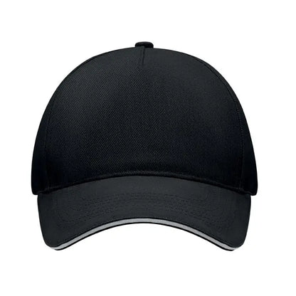 Sapca de baseball cu 5 panouri neagra cu trim gri subtil pe marginea cozorocului din material textil