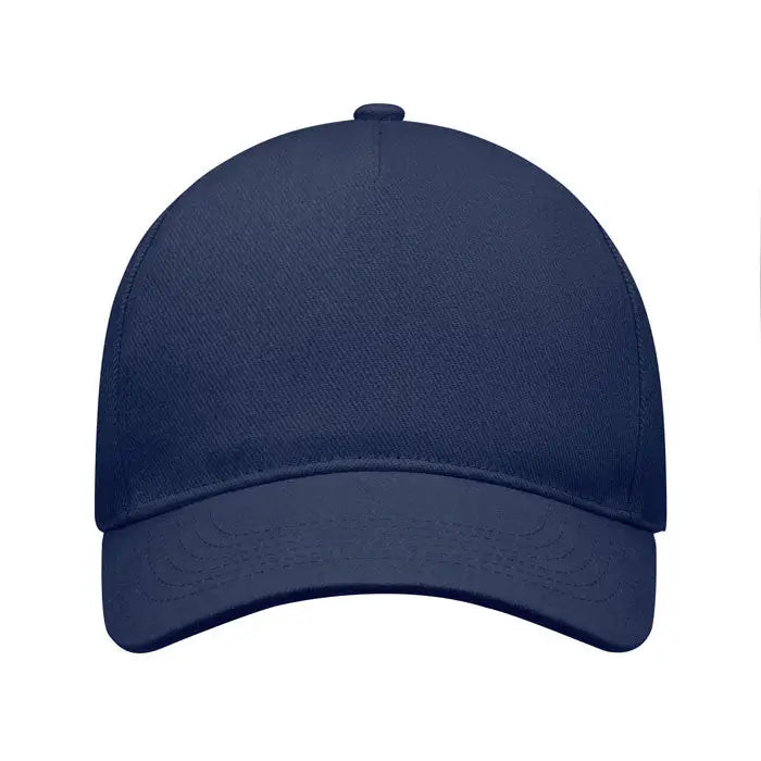 Sapca de baseball cu 5 panouri navy blue structurata cu cozoroc curbat si panouri cusute