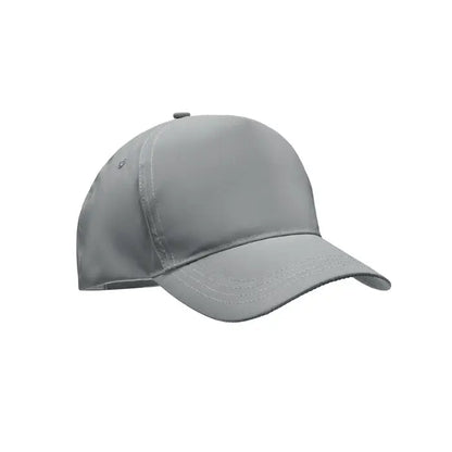 Sapca de baseball gri cu 5 panouri reflectorizante din material usor reflectorizant si cusaturi subtile pe cozoroc