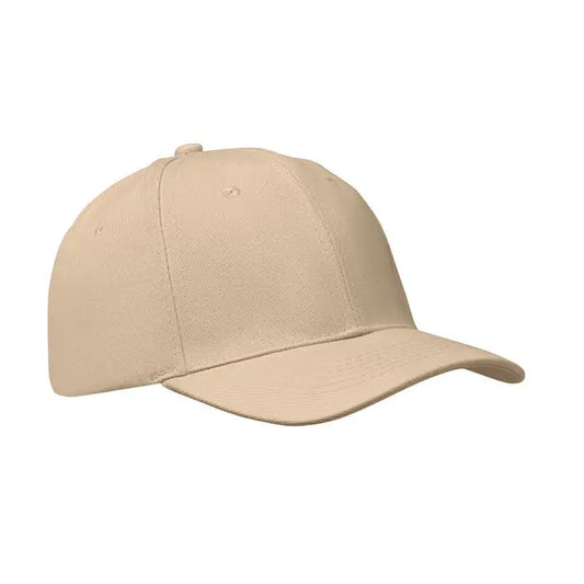 Sapca de baseball cu 6 panouri bej cu cusaturi brodate si cozoroc curbat din material textil