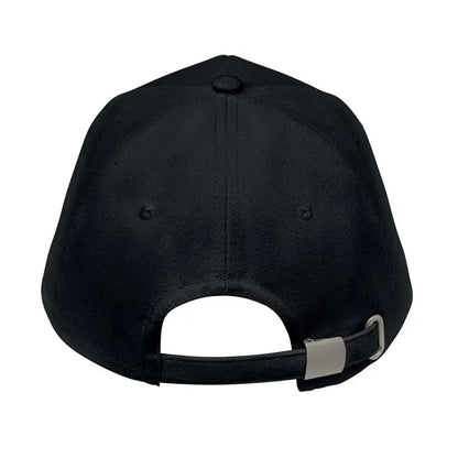 Sapca de baseball din bumbac organic neagra cu bretea textila si catarama metalica argintie pe partea din spate