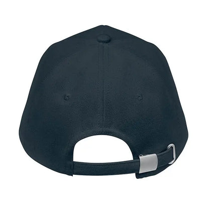 Sapca de baseball din bumbac organic neagra vizibila pe partea din spate cu catarama metalica argintie si bretea reglabila