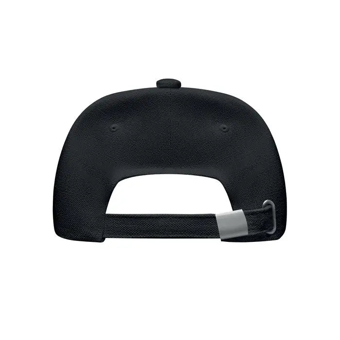 Sapca de baseball din bumbac organic neagra cu textura si curea argintie reglabila vazuta din spate