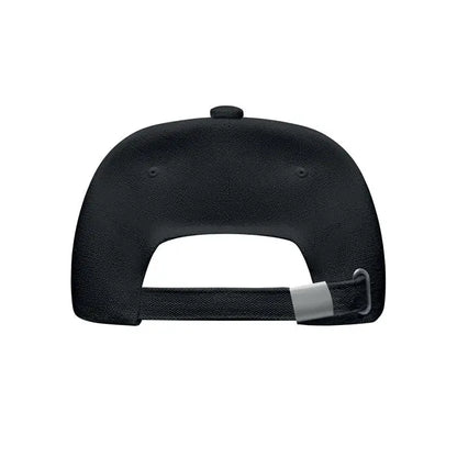 Sapca de baseball din bumbac organic neagra cu textura si curea argintie reglabila vazuta din spate