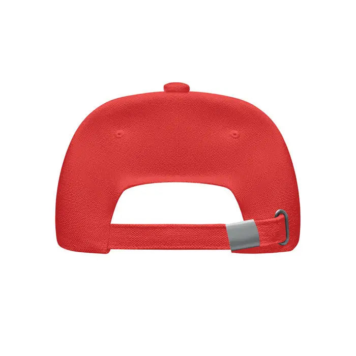 Sapca de baseball rosie din bumbac organic cu coroana texturata si curea reglabila cu catarama metalica argintie