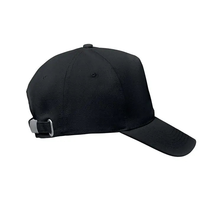 Sapca de baseball neagra din bumbac organic cu cupola structurata si curea reglabila la spate