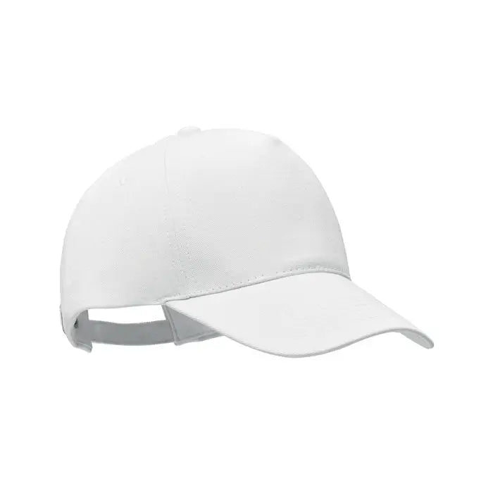 Sapca de baseball alba din bumbac organic cu cozoroc curbat si curea ajustabila la spate