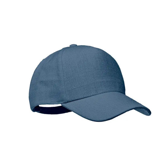 Sapca de baseball albastra solida cu finisaj texturat din canepa 370 gr m² si cozoroc curbat