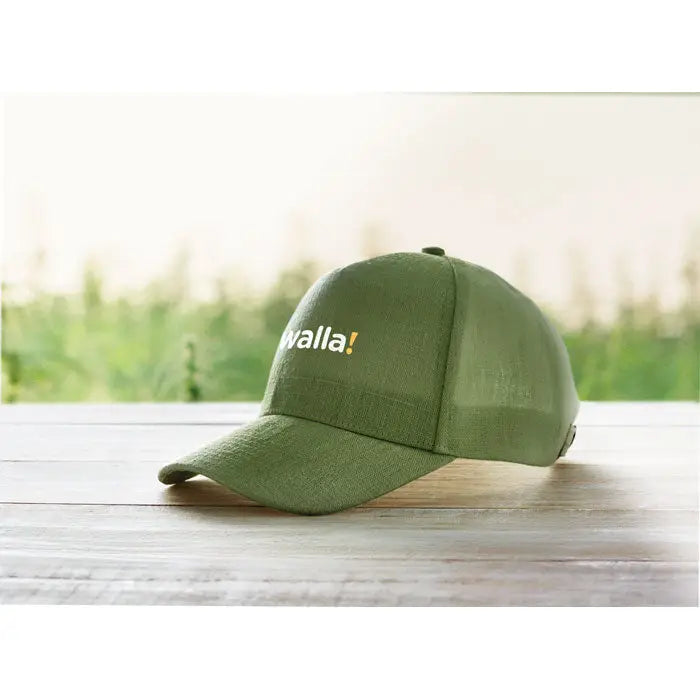 Sapca de baseball olive verde din canepa 370 gr/m² cu broderie walla alba si galbena
