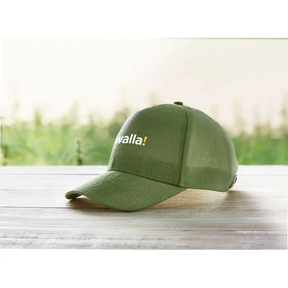 Sapca de baseball olive verde din canepa 370 gr/m² cu broderie walla alba si galbena
