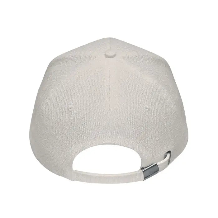 Sapca de baseball din canepa 370 gr/m² cu textură off-white și bretea metalică argintie la spate