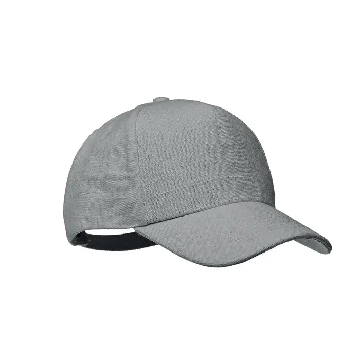Sapca de baseball gri din canepa 370 gr/m² cu design structurat pe sase paneluri si cozoroc curbat