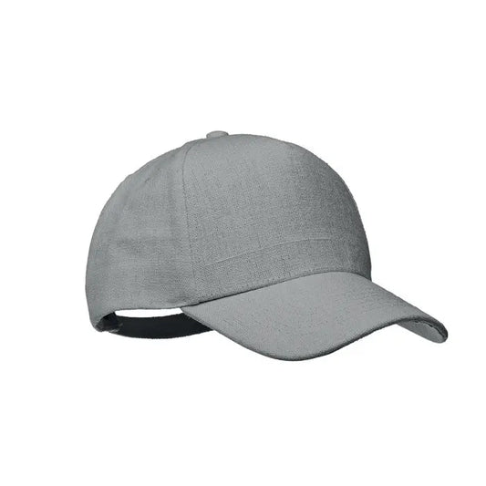 Sapca de baseball gri din canepa 370 gr/m² cu design structurat pe sase paneluri si cozoroc curbat