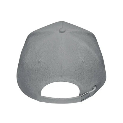Sapca de baseball din canepa gri cu sase panouri si curea de material cu catarama metalica vazuta din spate