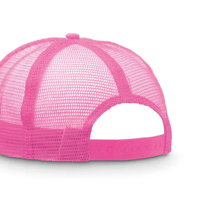 Sapca de camioneti roz vibrant din plasa cu curea reglabila din plastic si nasture asortat vazut din spate
