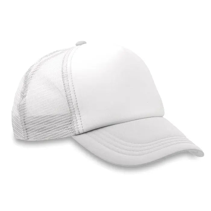 Sapca de camioneti alba stil trucker cu panou frontal solid si spate din plasa pentru ventilatie