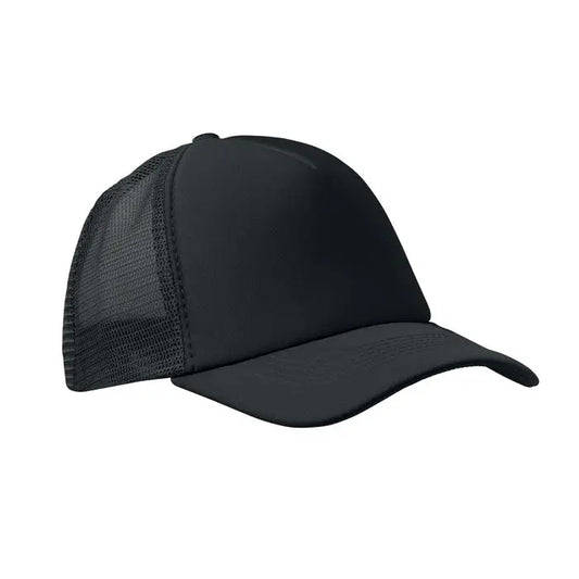 Sapca de camioneti neagra stil trucker cu panou frontal solid si spate din plasa pentru ventilatie