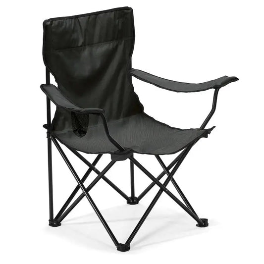 Scaun de exterior pliabil din material textil negru cu cadru metalic pentru camping si activitati in aer liber