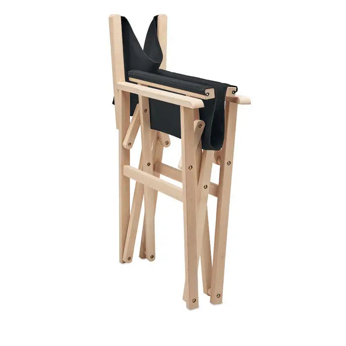 Scaun de plaja pliabil din lemn cu cadru deschis, minimalist, tapiterie neagra pentru utilizare in aer liber
