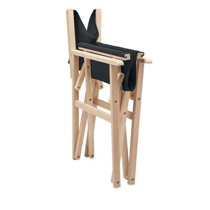 Scaun de plaja pliabil din lemn cu cadru deschis, minimalist, tapiterie neagra pentru utilizare in aer liber