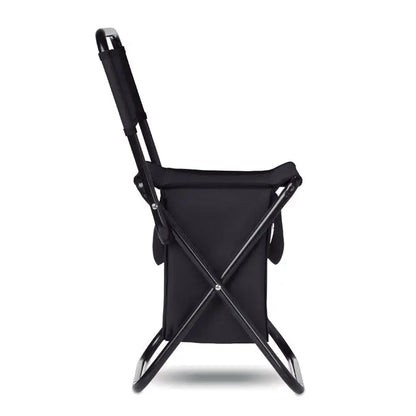 Scaun pliabil negru cu cadru metalic elegant si sezut captusit din material 600d potrivit pentru camping