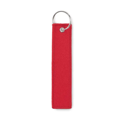 Scoateti inelul de chei inainte de zbor red fabric keychain with a silver metal ring for easy carrying