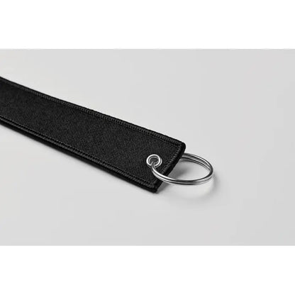 Scoateti inelul de chei inainte de zbor black woven fabric keychain with silver metal ring for travel use