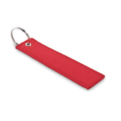 Scoateti inelul de chei inainte de zbor red fabric keychain with a silver metal ring