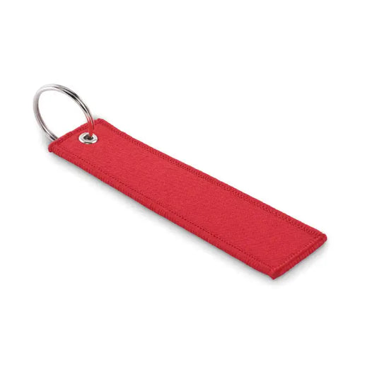 Scoateti inelul de chei inainte de zbor red fabric keychain with a silver metal ring