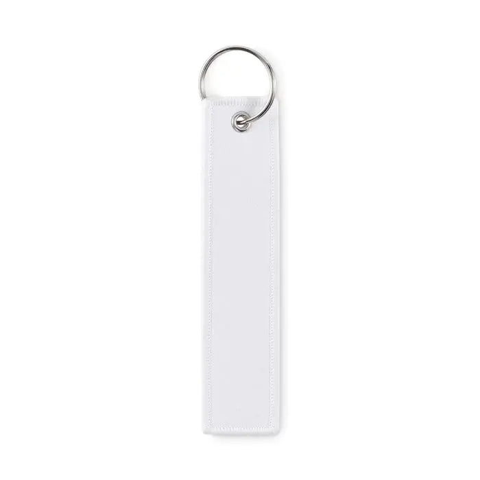 Scoateti inelul de chei inainte de zbor fabric keychain alb cu inel metalic argintiu si cusaturi la margini