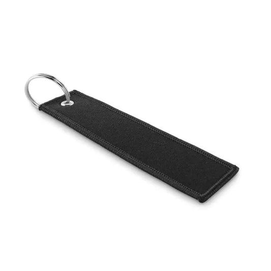 Scoateti inelul de chei inainte de zbor breloc negru din material textil cu inel metalic argintiu