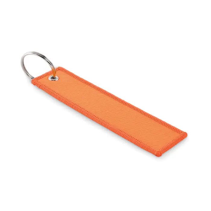 Tag de chei rectangular portocaliu închis cu inel metalic argintiu pentru scoateti inelul de chei înainte de zbor