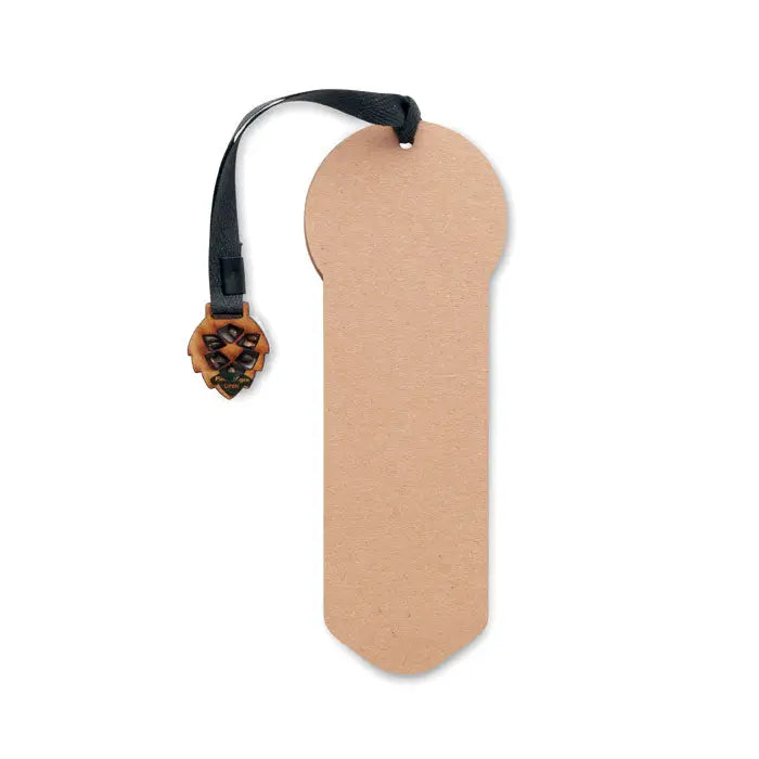 Semn de carte de pin din piele maro cu fundita neagra si charm de cap de leu din lemn sculptat