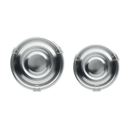 Set 2 cutii din otel inoxidabil pentru hrană de animale cu design circular reflectorizant și balamale metalice mici