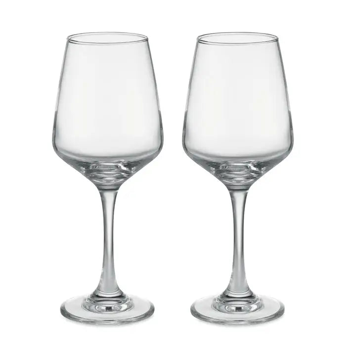 Set 2 pahare de vin din sticla clara cu design modern si picior subtire perfect pentru servirea vinului