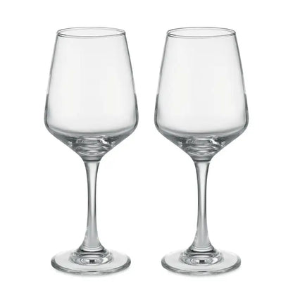 Set 2 pahare de vin din sticla clara cu design modern si picior subtire perfect pentru servirea vinului