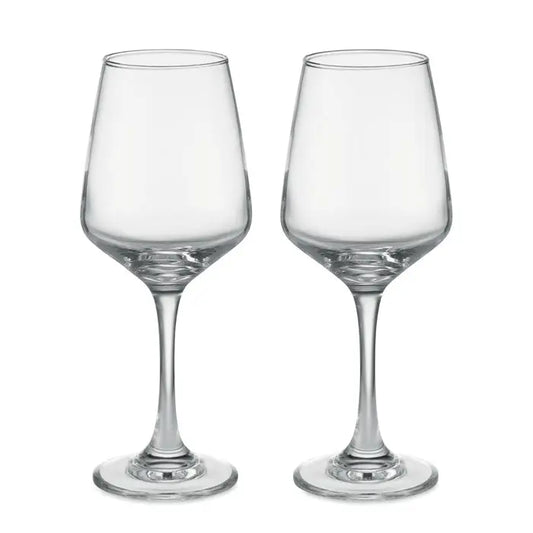 Set 2 pahare de vin din sticla clara cu design modern si picior subtire perfect pentru servirea vinului