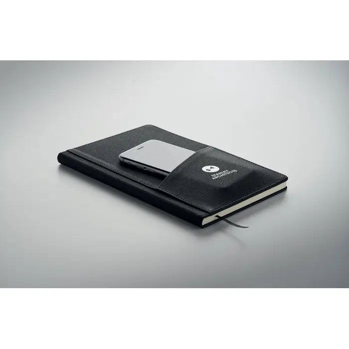 Notă de piele neagră cu buzunar pentru telefon și logo motorola din set cadou 3 piese în cutie