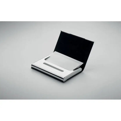 Set cadou 3 piese cu suport pentru carti de vizita din metal argintiu cu captuseala neagra interior
