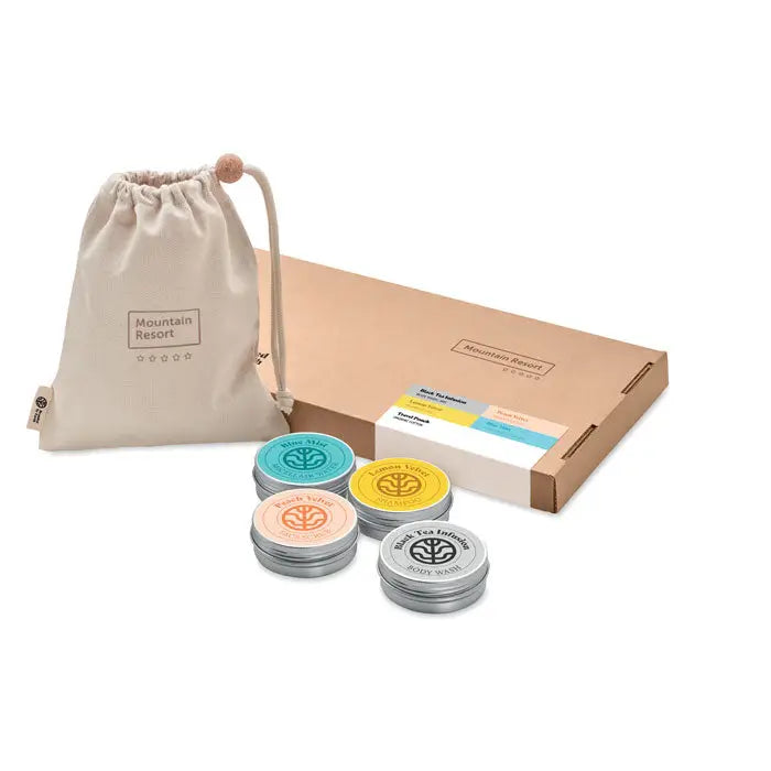 Set cadou vegan de calatorie cu patru cutii metalice rotunde cu capace colorate pentru infuzii de ceai
