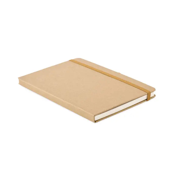 Set caiet a5 din hartie reciclata cu coperta texturata beige si elastic asortat minimalist
