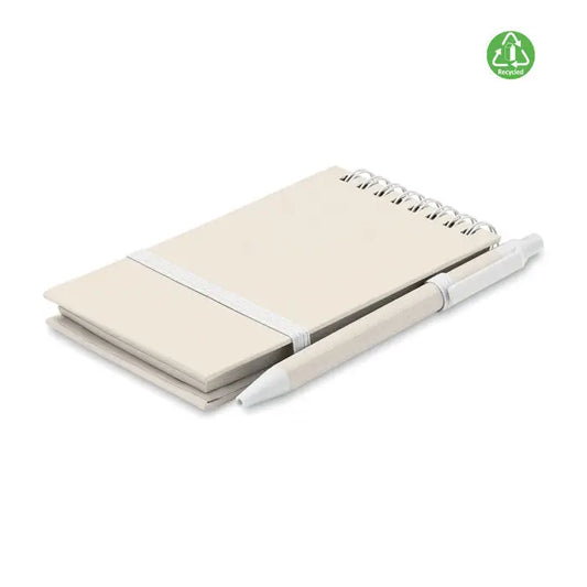 Set caiet de carton cu lapte a6 bej spiralat cu pix asortat din materiale reciclate design minimalist