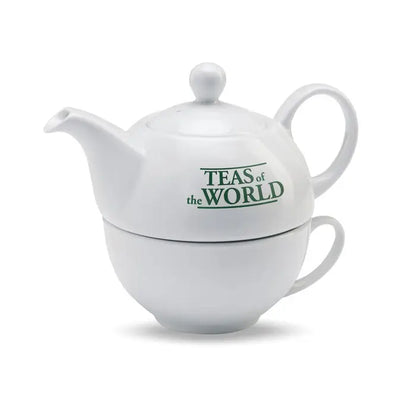 Set ceainic si cani 400 ml alb din ceramica cu imprimeu verde teas of the world pentru ceai