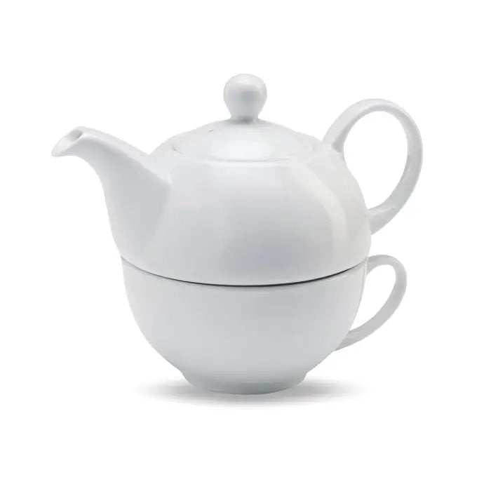 Set ceainic si cani 400 ml din ceramica alba cu design minimalist elegant pentru servirea ceaiului
