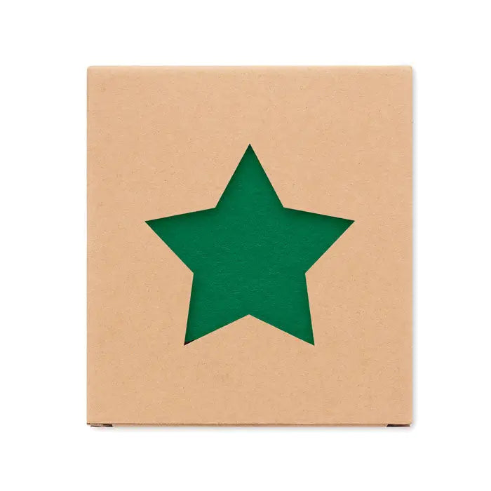 Set coaster din pasla rpet cu cutout verde asterisc pe cutie patrata maro din carton