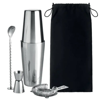Set cocktail 750 ml cu shaker din otel inoxidabil lucios cu design dublu strat si ustensile de bar incluse