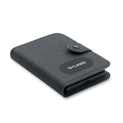 Husa de telefon din material texturat negru cu inchidere snap si logo qoland pentru set conector de cablu 4 in 1 15w