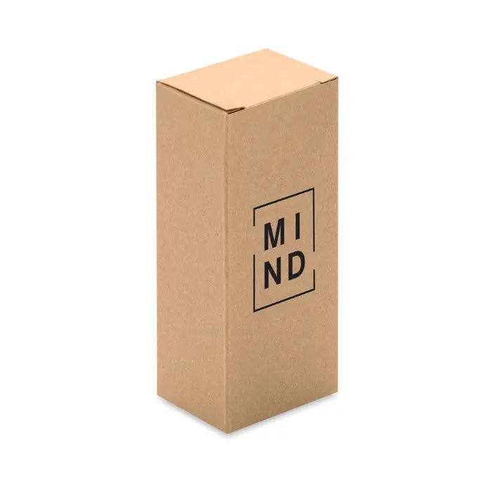 Set de 2 teasers-uri metalice în cutie minimalista maro din carton cu logo negru mind în litere mari