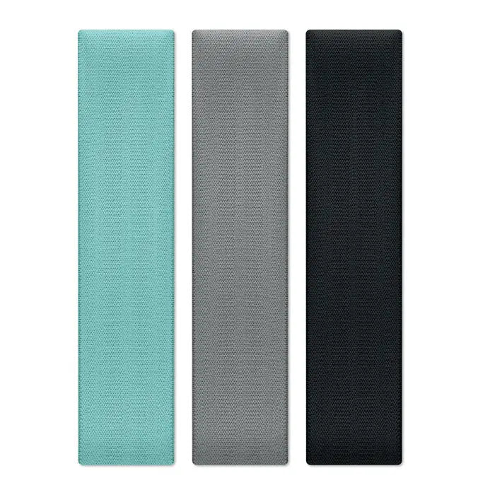 Set de 3 benzi de fitness slim dreptunghiulare în teal, gri și negru din material textil țesut cu husă