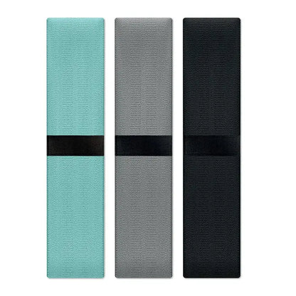 Set de 3 benzi de fitness teal gri si negru cu suprafata texturata din material textil si benzi elastice negre